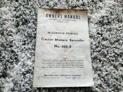 McCORMICK DEERING TRACTOR disk harrow manual 