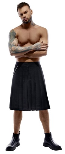 Svenjoyment Kilt Sexy Gonna Uomo Nera Svasata con Pieghe e Borsello Rimuovibile - Picture 10 of 17