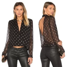 NWT LOVERS & FRIENDS $138 Whisper Top Black Got Dot Chiffon Cut-Out Back Size S