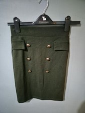 BNWT Miss Selfridge Size 4 Green Button Front Military Pencil Skirt 824/31/v 