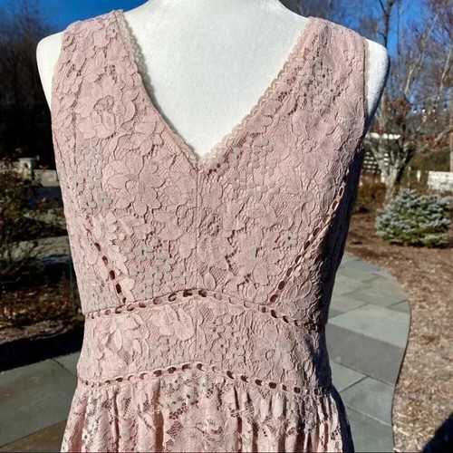 NWT BHLDN Perri Pleated Lace V-Neck Dress in Light Pink Blush Sz 10 - Picture 6 of 13
