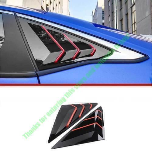 Black Red Rear Quarter Window Louver Cover For 2022-2025 Honda Civic Sedan