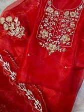 Red Organza Suit Dupatta New Wedding Wear Designer Gotta Patti Work Diwali Gift