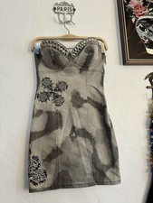 NWOT VINTAGE GUESS DENIM DRESS XS black, gray, studs, body con, strapless
