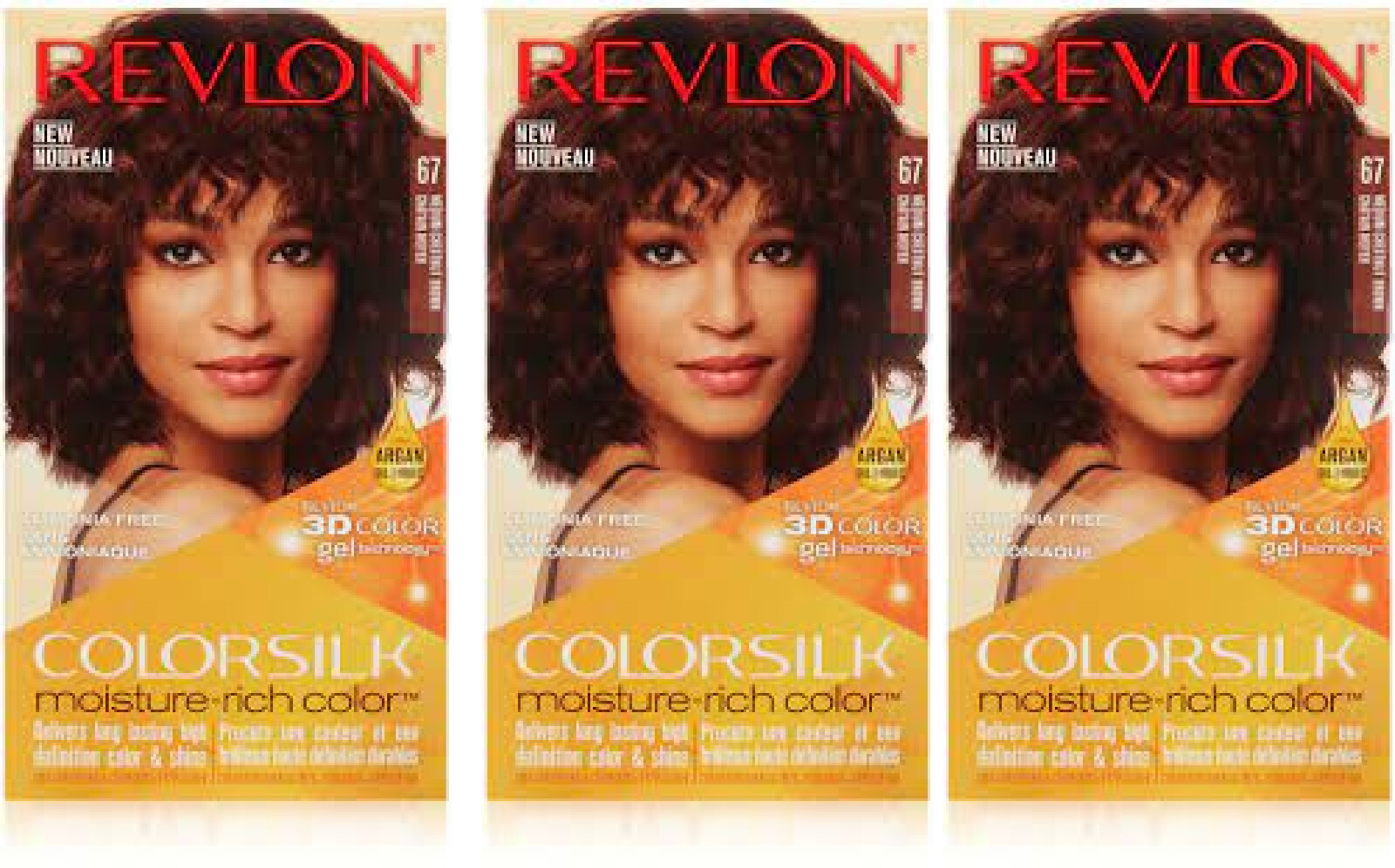3 Pack Revlon Colorsilk Moisture Rich Hair Color, Medium Chestnut Brown No. 67