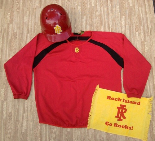 Rock Island Rocks Baseball Pullover & Helmet ~ Men's Large L ~ Batting Illinois