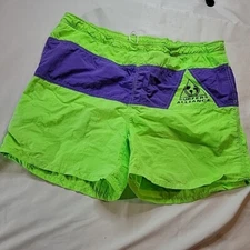 VTG 1990Ss Surf Alliance Large Neon Green Purple Swim Trunks Size Large USA Y2K