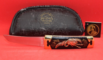 Franklin Mint Black ''Crane of Longevity'' Collector Knife w/Pouch