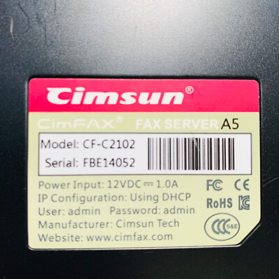 CimSun CimFax CF-C2102 Office Paperless Fax Machine Server w/AC