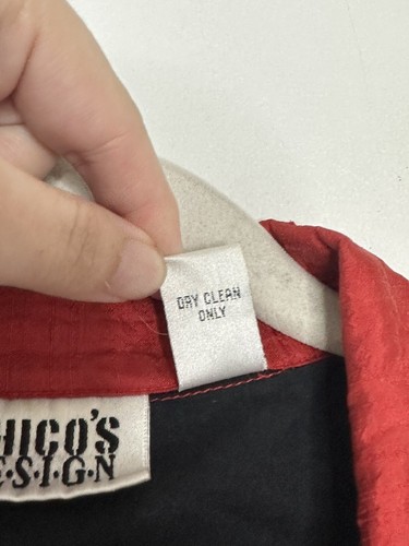 CHICO'S DESIGN RED 100% Silk India Embroidered Beaded Button Jacket Sz 2 Large - Picture 5 of 7