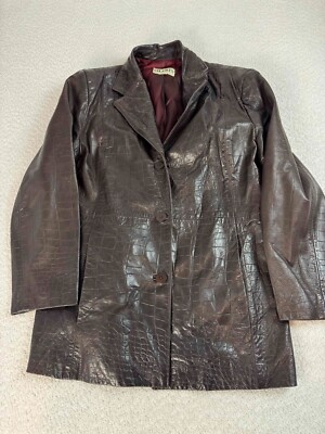 Shari's Place Womens Genuine Crocodile Leather Print USA Brown Blazer Jacket M