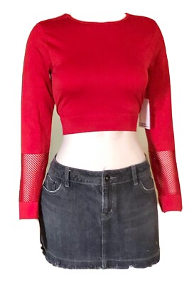 red mesh long sleeve crop top