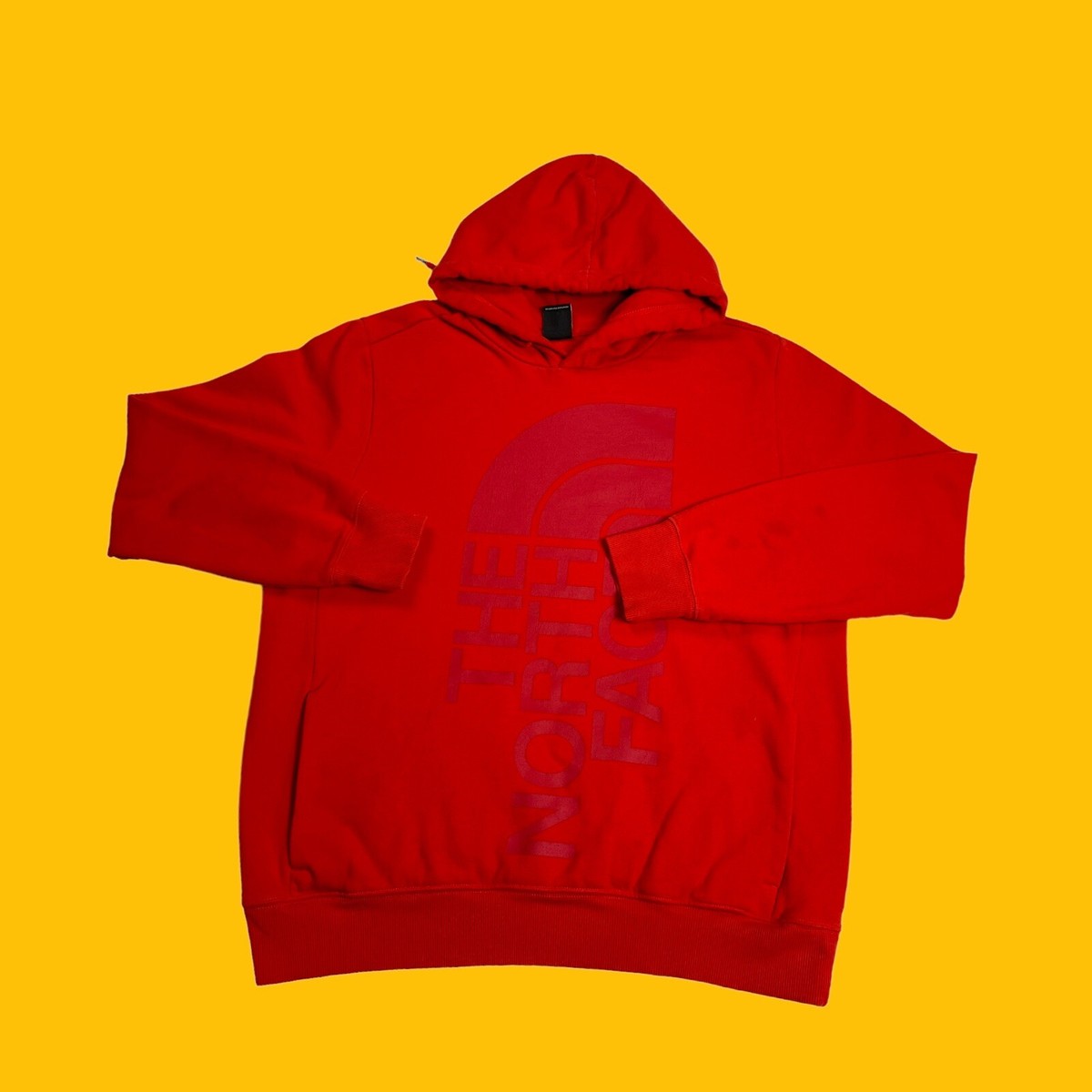 The North Face Mens Size Large Hoodie Big Logo Red Pullover