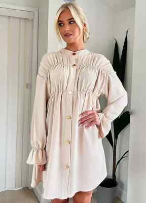 Stone Langarmkleid mit gerafften Details von AX Paris - Größe 8 - neu mit Etikett - UVP 40 £