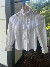 Vintage Gunne Sax Jeunes Filles Girls 6 White Blouse Victorian Prairie