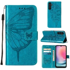Blue Butterfly Wallet Phone Case For Infinix ZTE TCL Tecno Motorola Google Wiko