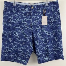 Peter Millar Salem Tropical Camo Golf Short Mens 34 Sport Navy Stretch Chino