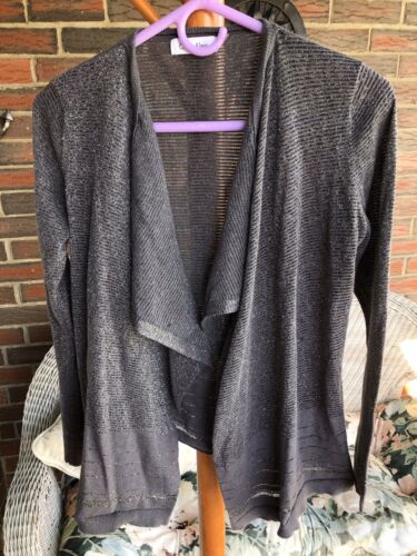 Calvin Klein Silver Cardigan Waterfall Lurex Thread Size S/M Lightweight