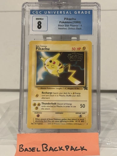 PIKACHU Black Star Promo (4/52) - 1999 Pokémon Movie Mewtwo Strikes Back - CGC 8