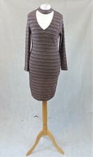 New Look Petite Metallic Stripe Choker Neck Bodycon Dress UK 8 JS9 ii 09