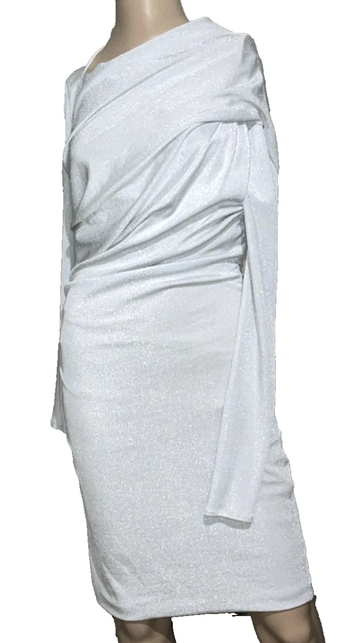 Giorgio Armani — New NWT 2025 Giorgio Armani Silver Draped Pencil Cocktail Dress IT 40 / US 4 6