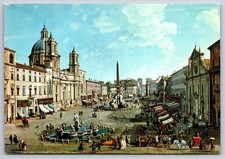 Postcard Painting by Gaspare Vanvitelli of Piazza Navona in Rome Italy