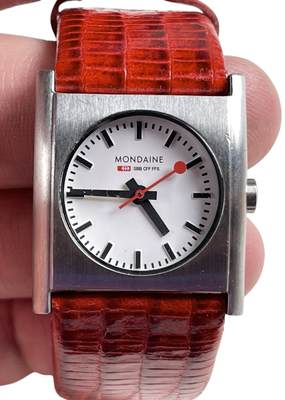 Mondaine Evo Cube Official Swiss Railways Watch red strap | eBay display picture 1