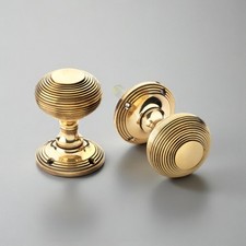 Aged Solid Brass 55mm Beehive Mortice Door Knobs Pair Set Antique Internal