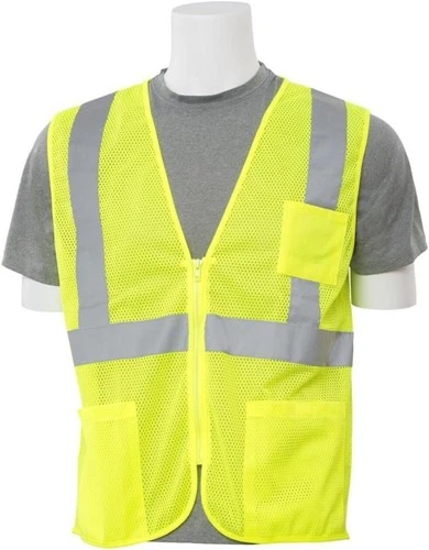 Safety Vest for Men, Hi Viz Lime, Class 2, Zipper, 5 Utility Pockets - product listing photo