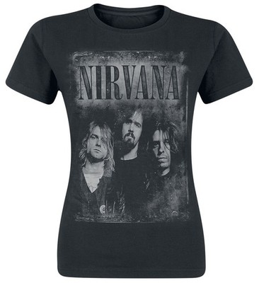 Nirvana T-Shirt Damen Faded Faces schwarz Band-Merch, Bands 100% Baumwolle XL