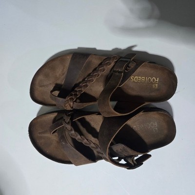 White Mountain Footbeds Sandals Womens 10 Brown Braided Leather Cork Slides
