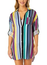 Anne Cole Womens Boyfriend Shirt Swim Cover-Up XS/S Multi - NWT 88