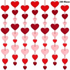 100 Felt Heart Garland Valentines Banner Burgundy Pink Red Heart Hanging String