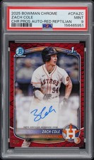 ZACH COLE 2025 BOWMAN CHROME PROSPECT AUTOGRAPHS RED REPTILIAN 2/5 PSA 9
