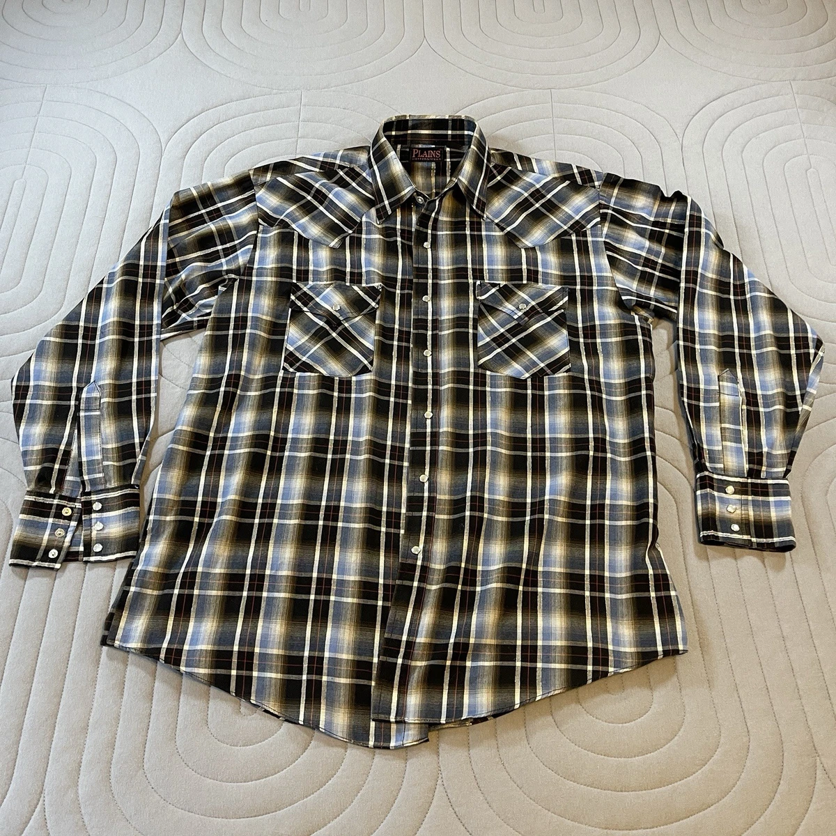 Chemise Boutonnée Plains Western Wear – Femme, XL, Col Rayé, Snaps, état TB