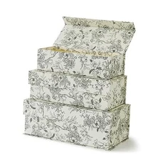  Decorative Storage Boxes with Lids, Set of 3 Cardboard Boxes Elegant Floral