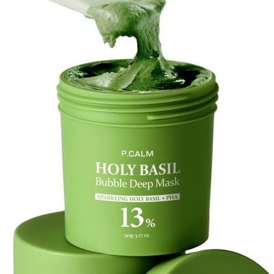 P.CALM Holy Basil Bubble Deep Mask   3.17 Ounce (Pack of 1), Green 