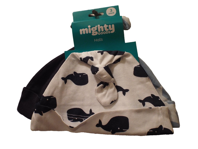 mighty goods Hats whales/stars 3 pack 9 months NWT