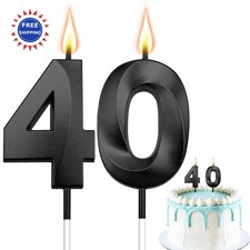 40th Birthday Candles Number Black Happy Cake Designed Toppers Decorations Year
