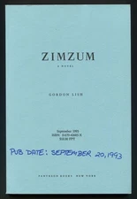 Gordon LISH / Zimzum Uncorrected Proof 1st 1993