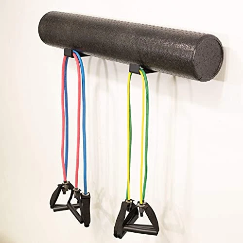 Yoga Mat Storage Rack with Foam Roller, Wall Hooks, and Fitness Bands for Gym Yoga Mat Storage Rack with Foam Roller, Wall Hooks, and Fitness Bands for Gym