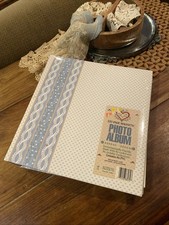 Vintage 100 Page Magnetic Photo Album Blue Floral Petite Ribbon Flowers 1980s