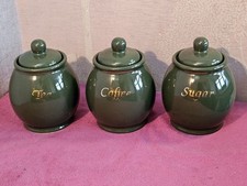 Dark Green Ceramic Tea, Coffee & Sugar Storage Jars Containers - VGC
