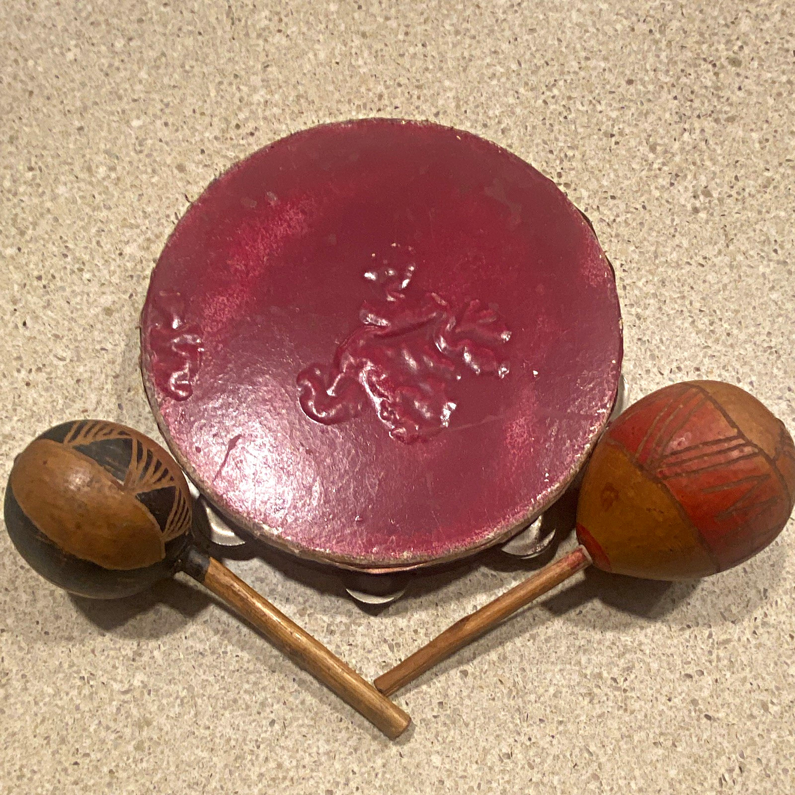 Handheld Tambourine w/ Metal Jingles   2 Wooden Maracas Shakers, 3pc