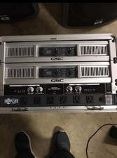 Sound system 2 QSC AMPS GX5, GX3 and Optimizer. Plus power rack
