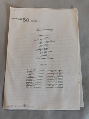Universal 50 The Young Warriors Original 1970s Movie Script Cast List Pages