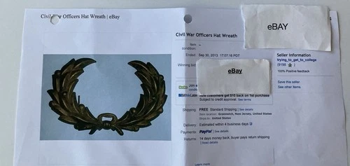 Original Civil War Officers Hat Wreath