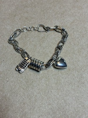 Sterling Silver Girls Charm Braclet Abacus Puffy Heart 3 Charms 925 7'' Long