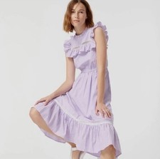 J. Crew Tiered Ruffle Lace Midi Dress in Rustic Plum Stripe Size Small