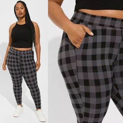 Torrid Grey Black Plaid Leggings Womens Size 2X Pocket Full Length Minimalist